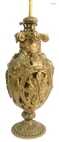 American Renaissance Revival Gilt Bronze Oil Lamp