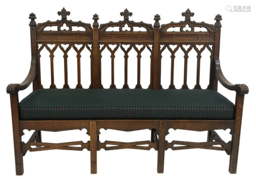 Gothic Style Oak Triple Back Bench, with newly