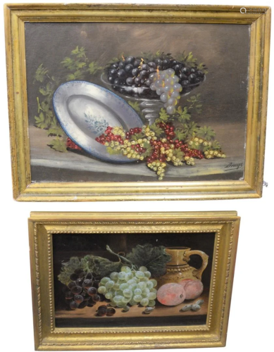 Two Framed Still Lives, one with grapes and pitcher,