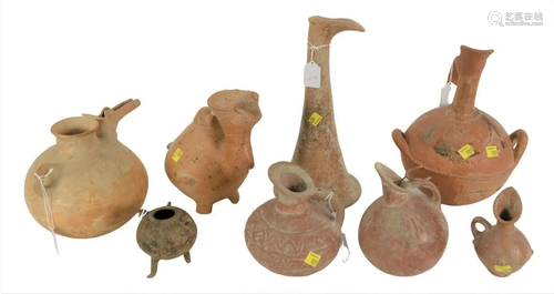 Group of Eight Terracotta Pottery Vessels, to include