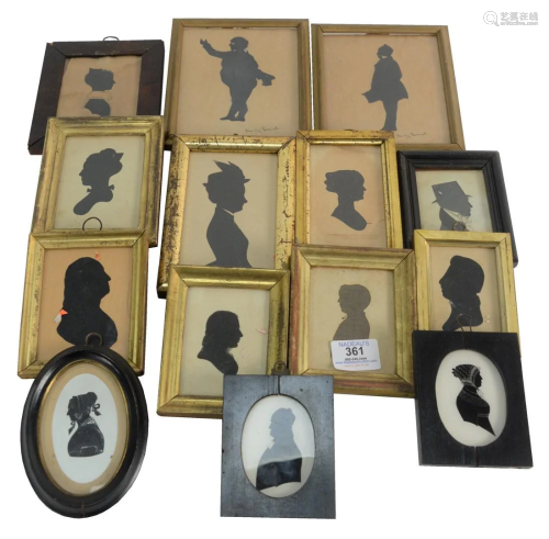Large Group of 13 Framed Silhouette Portraits, two