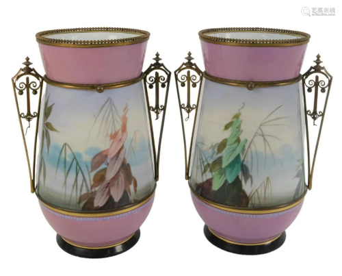 Pair of Paris Porcelain Vases mounted with metal