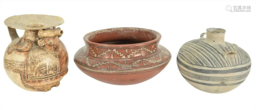 Three Painted Vessels, to include polychrome pottery