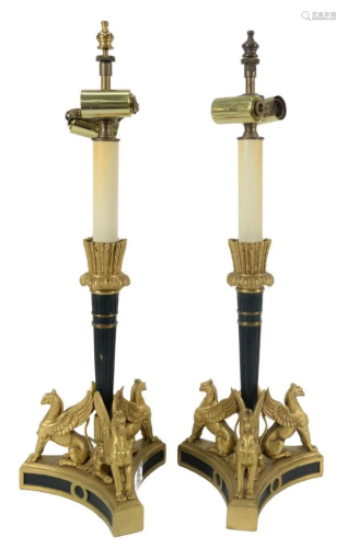 Pair of Bronze Candlesticks, having gilt bronze
