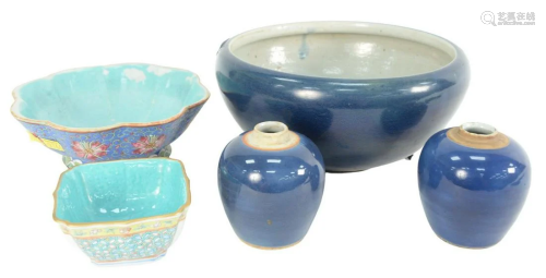 Five Piece Chinese Porcelain Group to include three