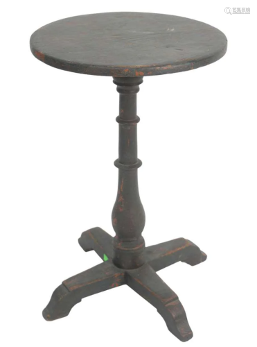 Primitive Candle Stand, with round top on turned shaft