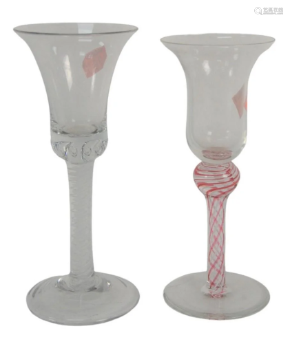 Two Wine Glasses, to include one having red and cotton