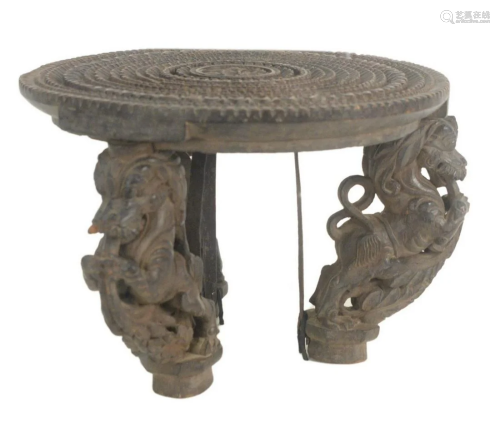 Carved Wood Ceremonial Low Table having 3 carved foo