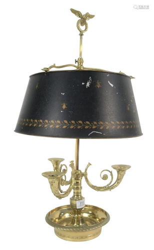 French Bouillotte Table Lamp, having 3 scrolled candle