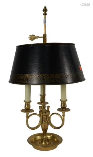 French Bouillotte Table Lamp, having 3 scrolled candle