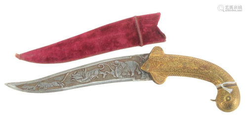 Indian Dagger having gold inlaid hilt blade carved with
