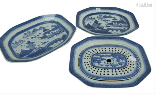 Three Canton Large Platters, one with ill fitting