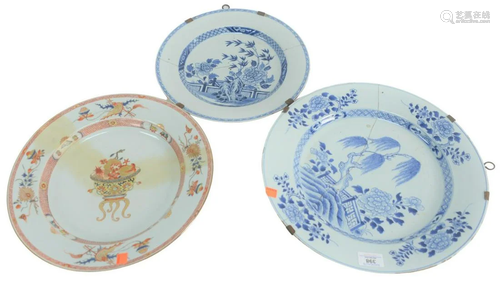 Three Chinese Export Chargers, two blue and white with