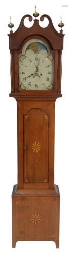 Federal Cherry Tall Case Clock, having tombstone