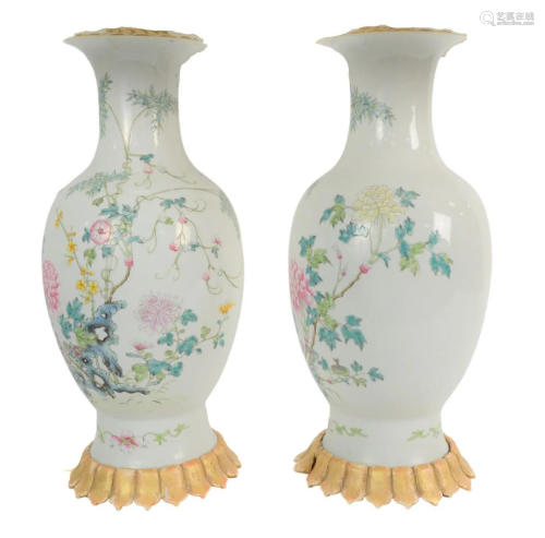 Pair of Chinese Famille Rose Vases mounted as lamps,