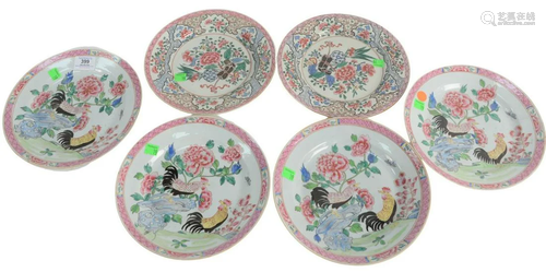 Six Chinese Export Plates to include a set of four