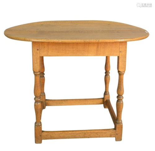 Tavern Table, with oval tiger maple top on block and