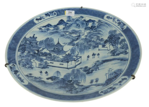 Chinese Blue and White Charger depicting outdoor
