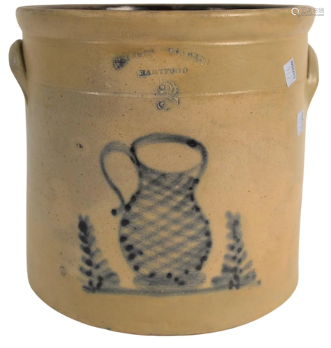 Hartford Stoneware Three Gallon Crock with blue mug on