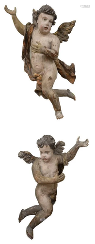 Pair of Italian/German Painted Cherubs, carved wood, ge