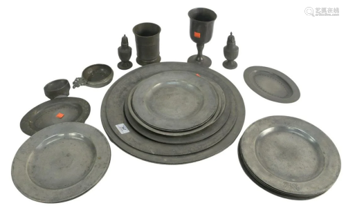 Twenty-Five Piece Pewter Lot to include chargers,