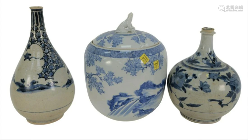 Three Japanese Porcelain Blue and White Pieces to