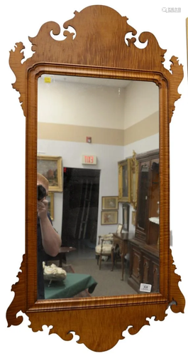 Pair of Tiger Maple Chippendale Style Mirrors