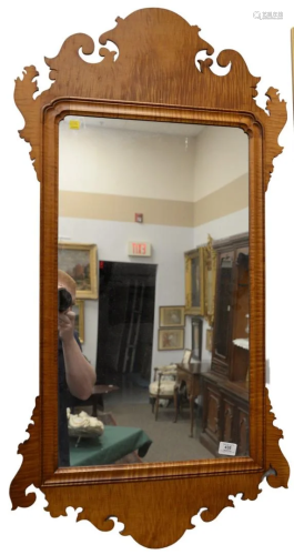 Pair of Tiger Maple Chippendale Style Mirrors