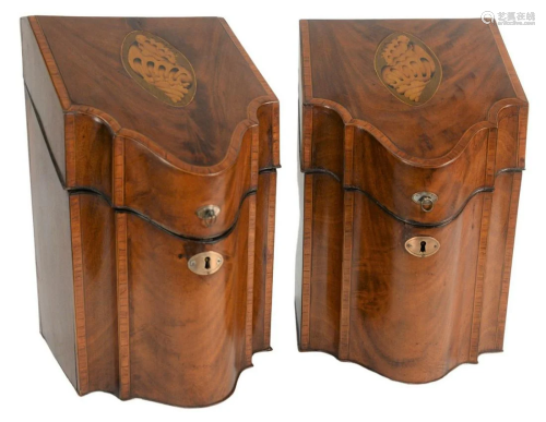Pair of Mahogany Inlaid Knife Boxes, having a fitted