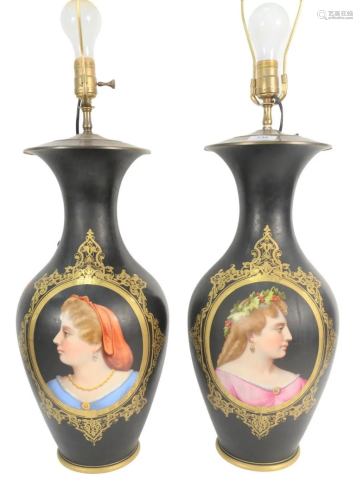 Pair of Paris Porcelain Vases made into table lamps