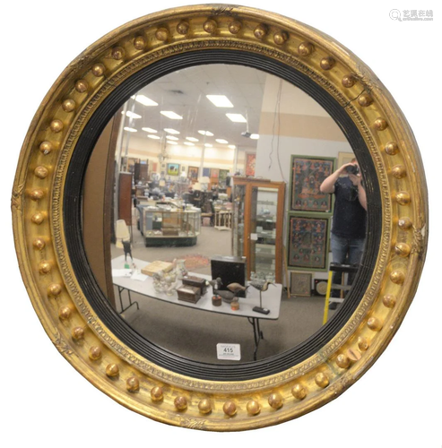 Regency Giltwood and Ebonized Convex Mirror, diameter