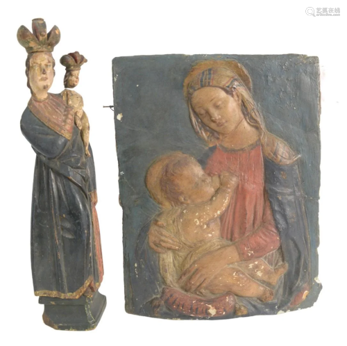 Two-Piece Group to include a painted plaster Madonna