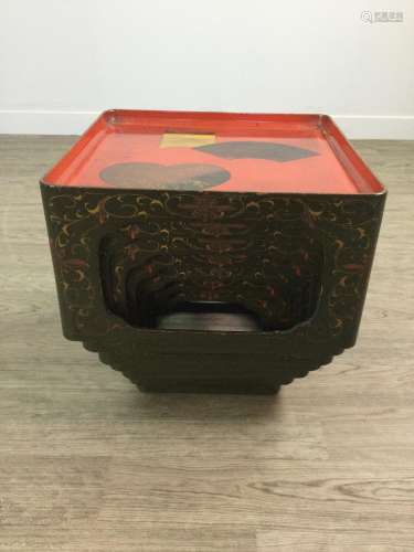 A JAPANESE LACQUERED NEST OF SEVEN TABLES