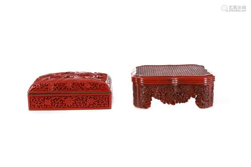 AN EARLY 20TH CENTURY CHINESE CINNABAR LACQUER LIDDED BOX AN...