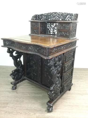 AN EARLY 20TH CENTURY CHINESE HARDWOOD DAVENPORT DESK