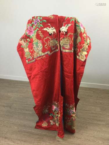 A 20TH CENTURY CHINESE SILK EMBROIDERED LONG SKIRT AND OTHER...