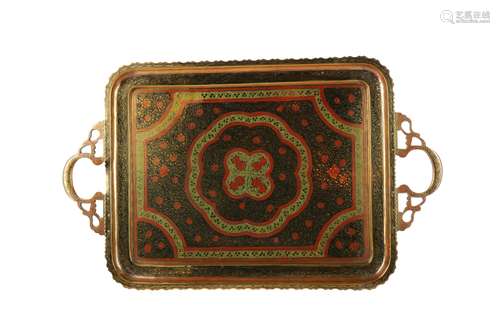 A 20TH CENTURY INDIAN BENARES BRASS ENAMELLED TRAY