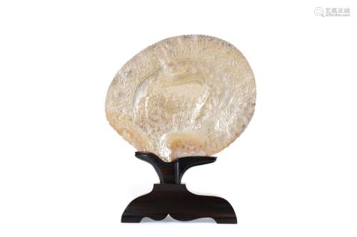 CHINESE ABALONE SHELL ON WOOD STAND, 19th century, the shell...