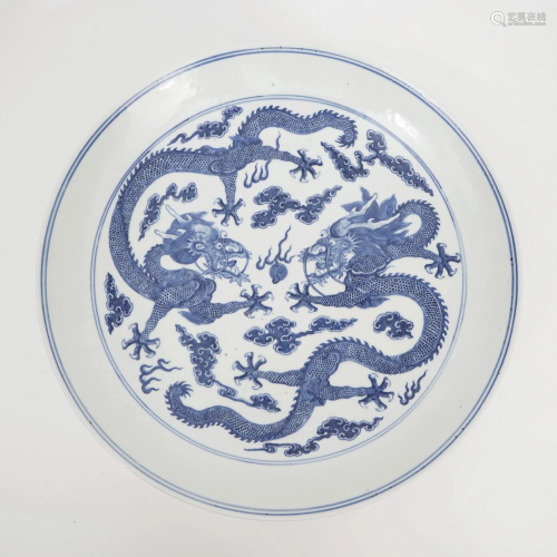 A BLUE AND WHITE DRAGON PATTERN PLATE