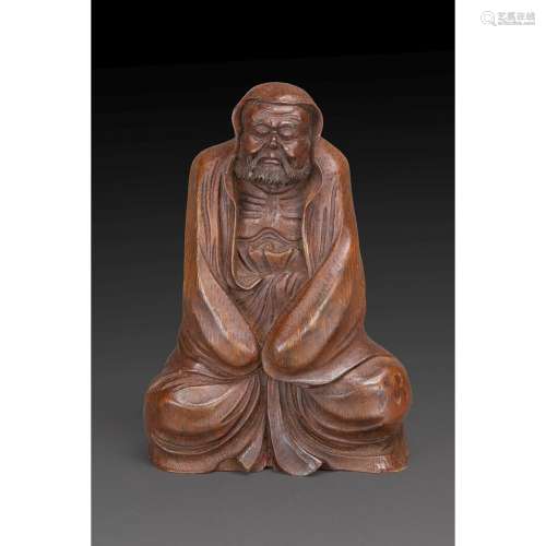 STATUETTE en racine de bambou sculptée, représentant Bodhidh...