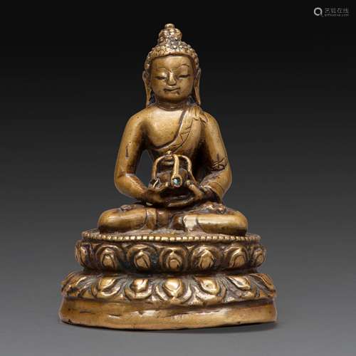 STATUETTE DE BHAISHAJYAGURU en bronze de patine claire, repr...