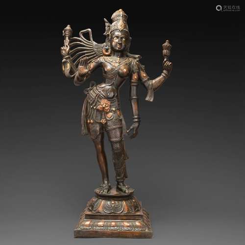 GRANDE STATUE DE SHIVA ARDHANARISHVARAen bronze de patine nu...