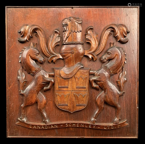 Canadian Armorial Schenley Ltd Wood Carved Sign