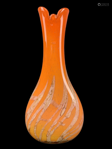 Large Cased Glass Modernist Orange Art Glass Vase