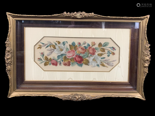 Early 1900s Framed Flowers Needlepoint