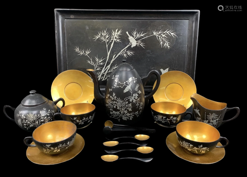 Antique Chinese Foochow Black Lacquer Tea Service