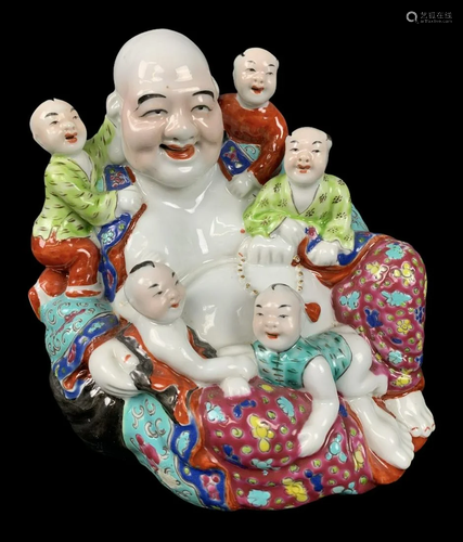 Signed Chinese Porcelain Enameled Buddha