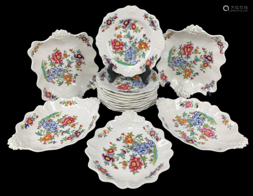 Coalport Chinoiserie Painted Raised Pattern Dishes