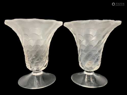 Pair Of Signed Lalique France Lucie Vases