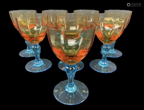 8 Rochere Paris Musee Amber Turquoise Wine Glasses